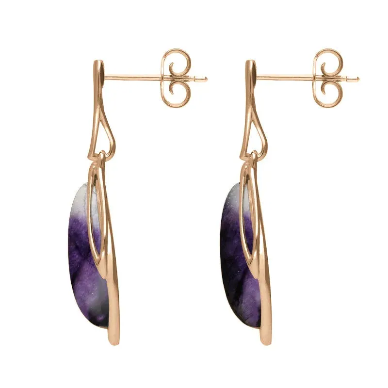18ct Rose Gold Blue John Open Marquise Drop Earrings