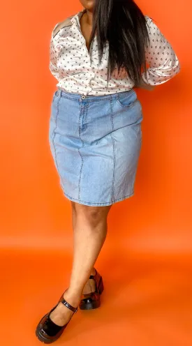 1990s Light Wash Denim Mini Skirt, sz. 4XL