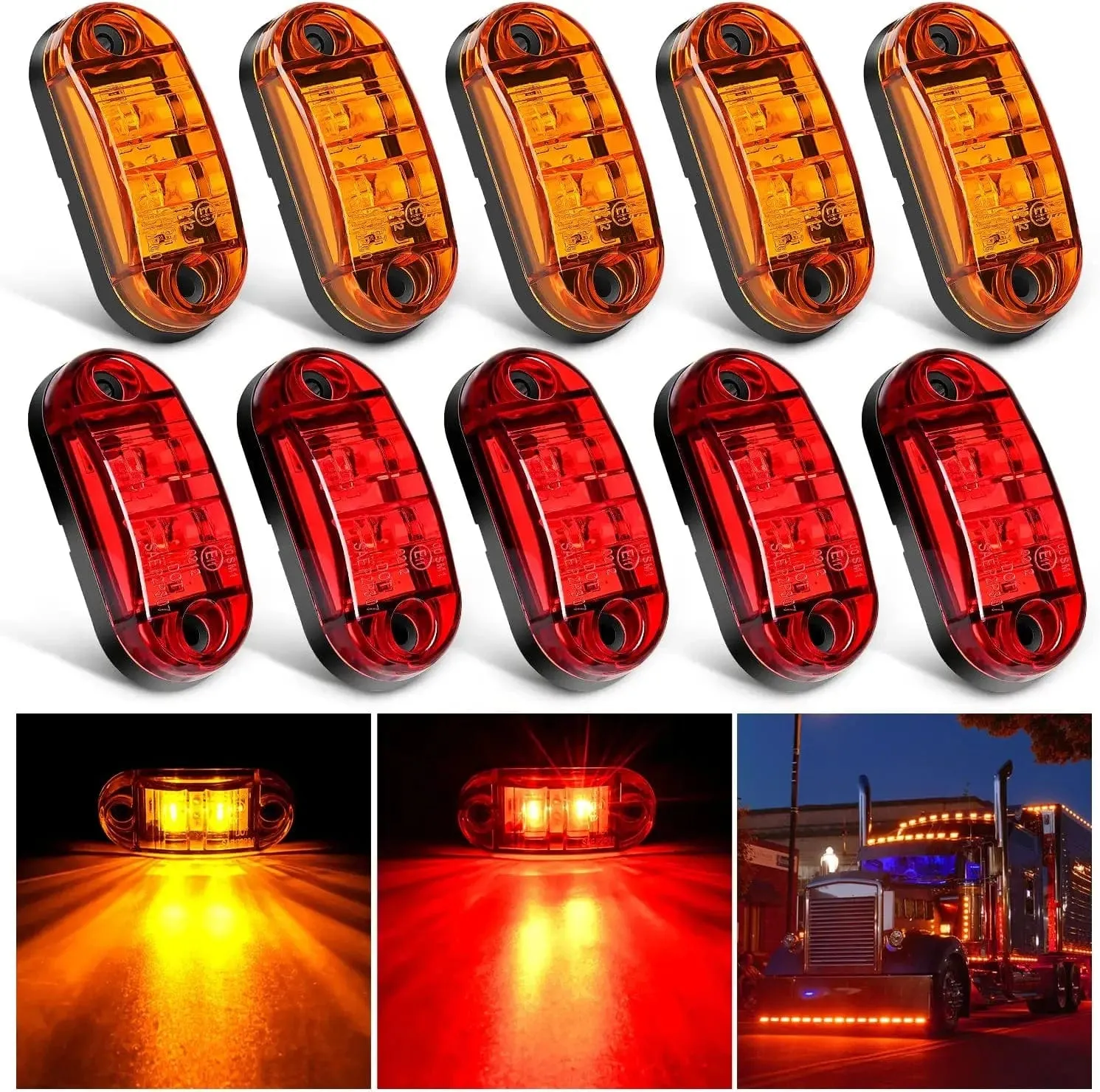 2.5 Inch Oval Amber Red Side Marker Light (10 Pcs)