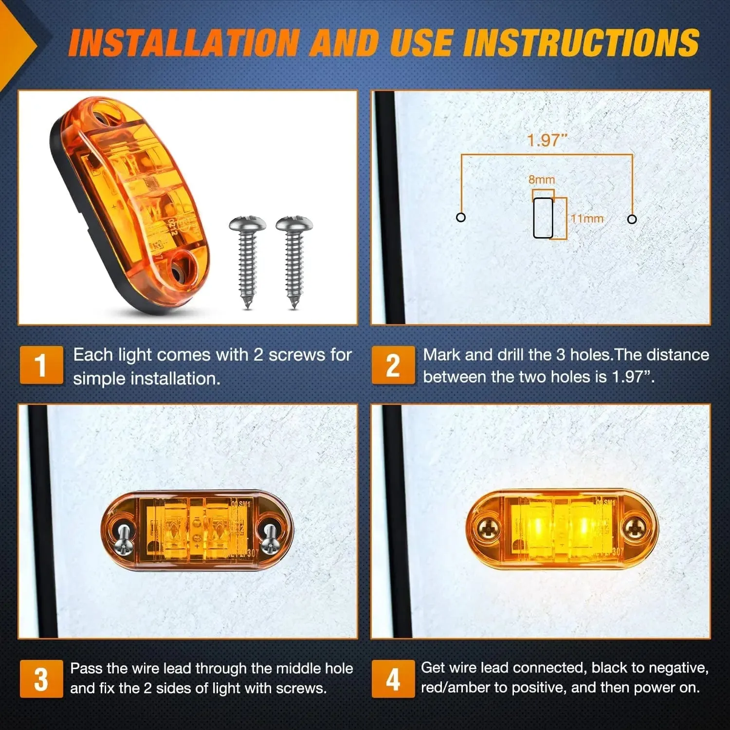 2.5 Inch Oval Amber Red Side Marker Light (10 Pcs)