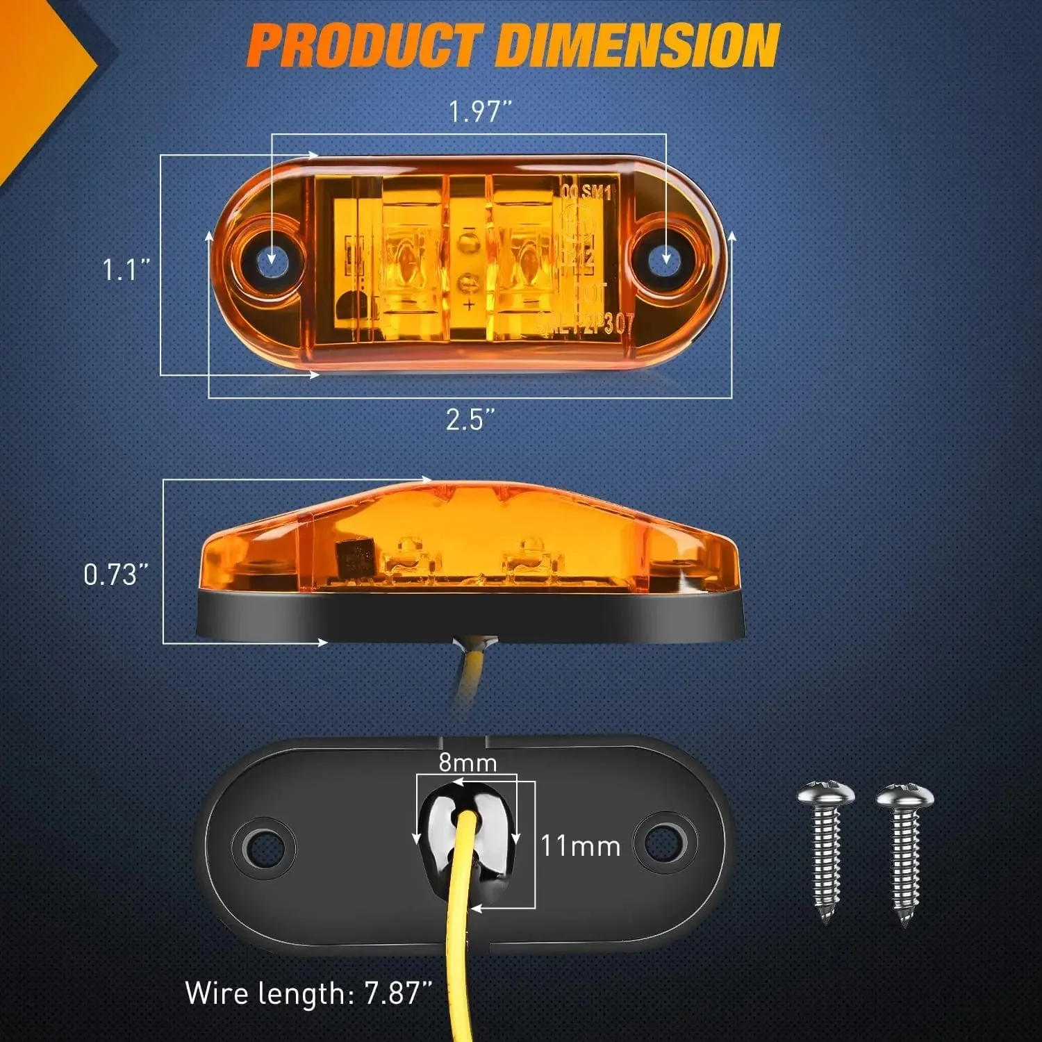 2.5 Inch Oval Amber Red Side Marker Light (10 Pcs)