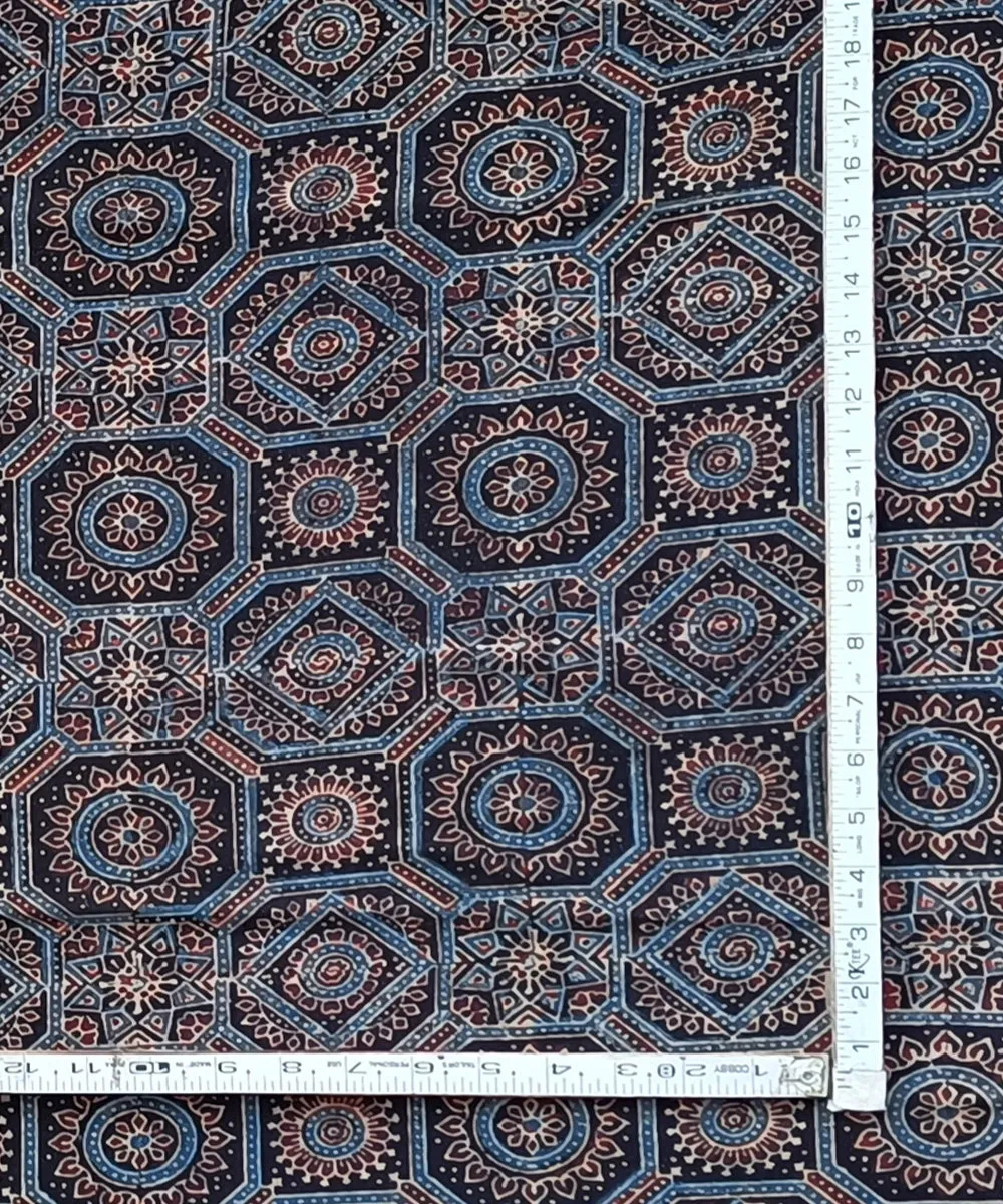 2.5m Blue black ajrak print handspun handwoven cotton kurta fabric