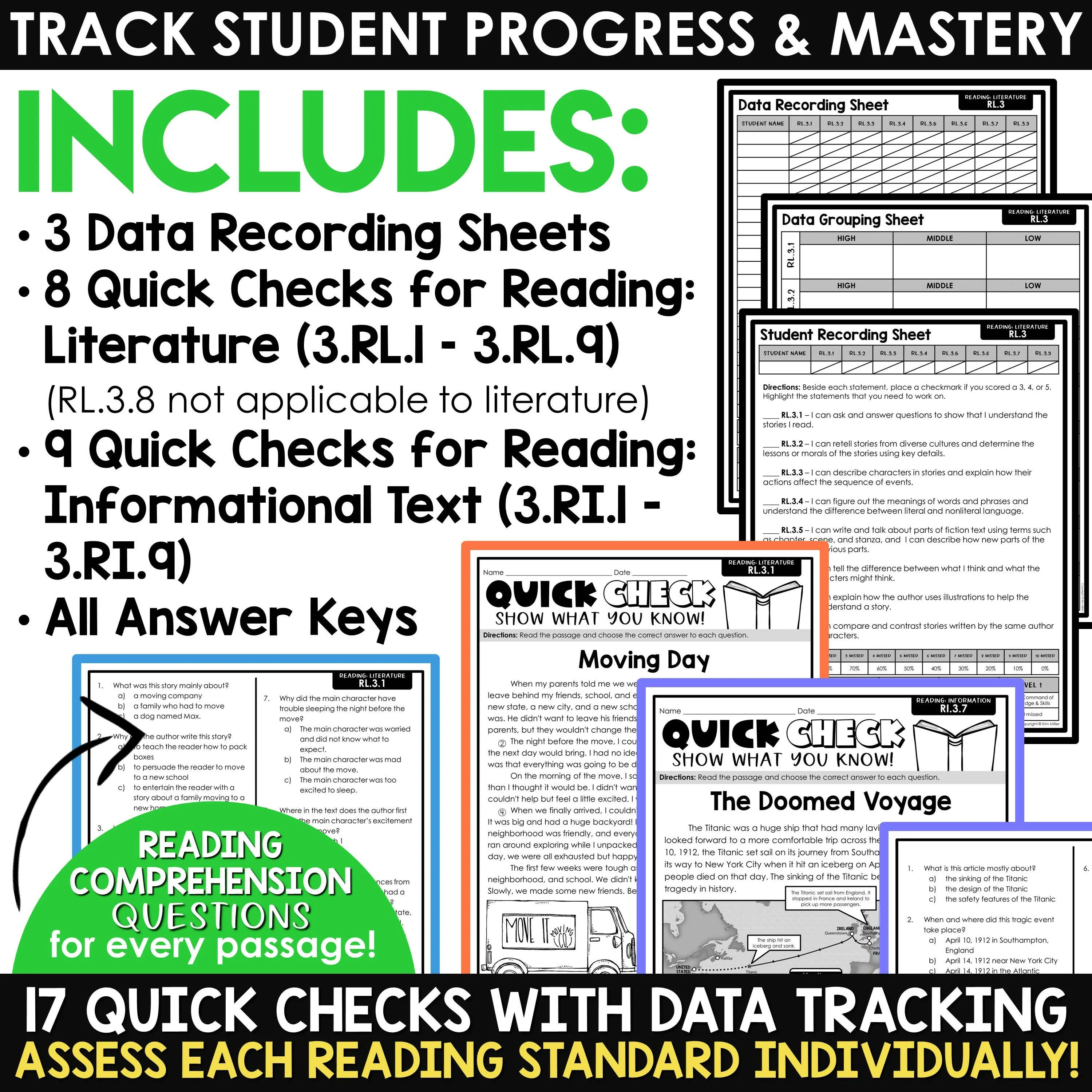 3rd Grade Reading Comprehension Passages & Questions Worksheets Review Test Prep