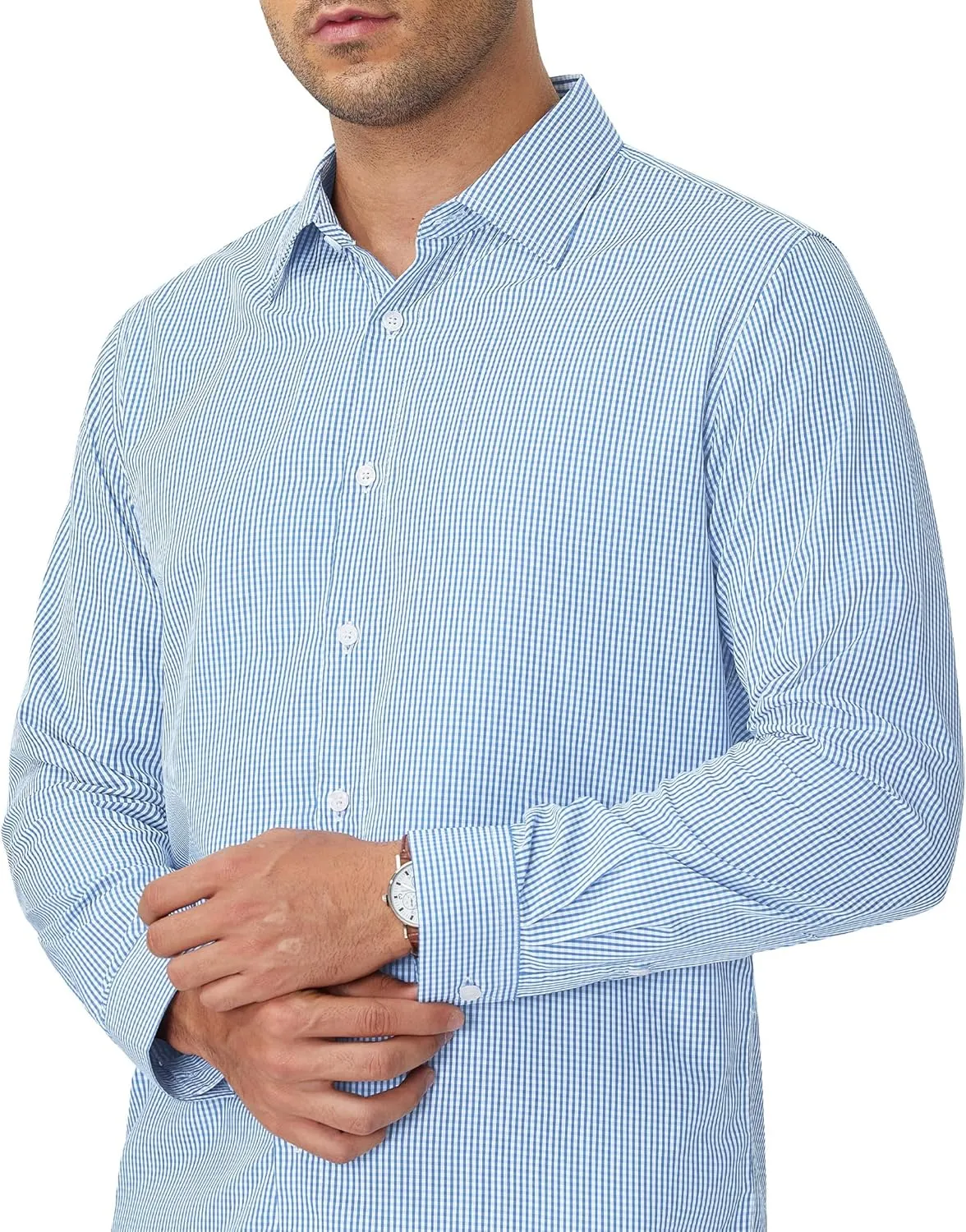 Alimens & Gentle Men's Plaid Button Down Shirt Long Sleeve Dress Shirt Regular Fit Business Casual Gingham Shirts