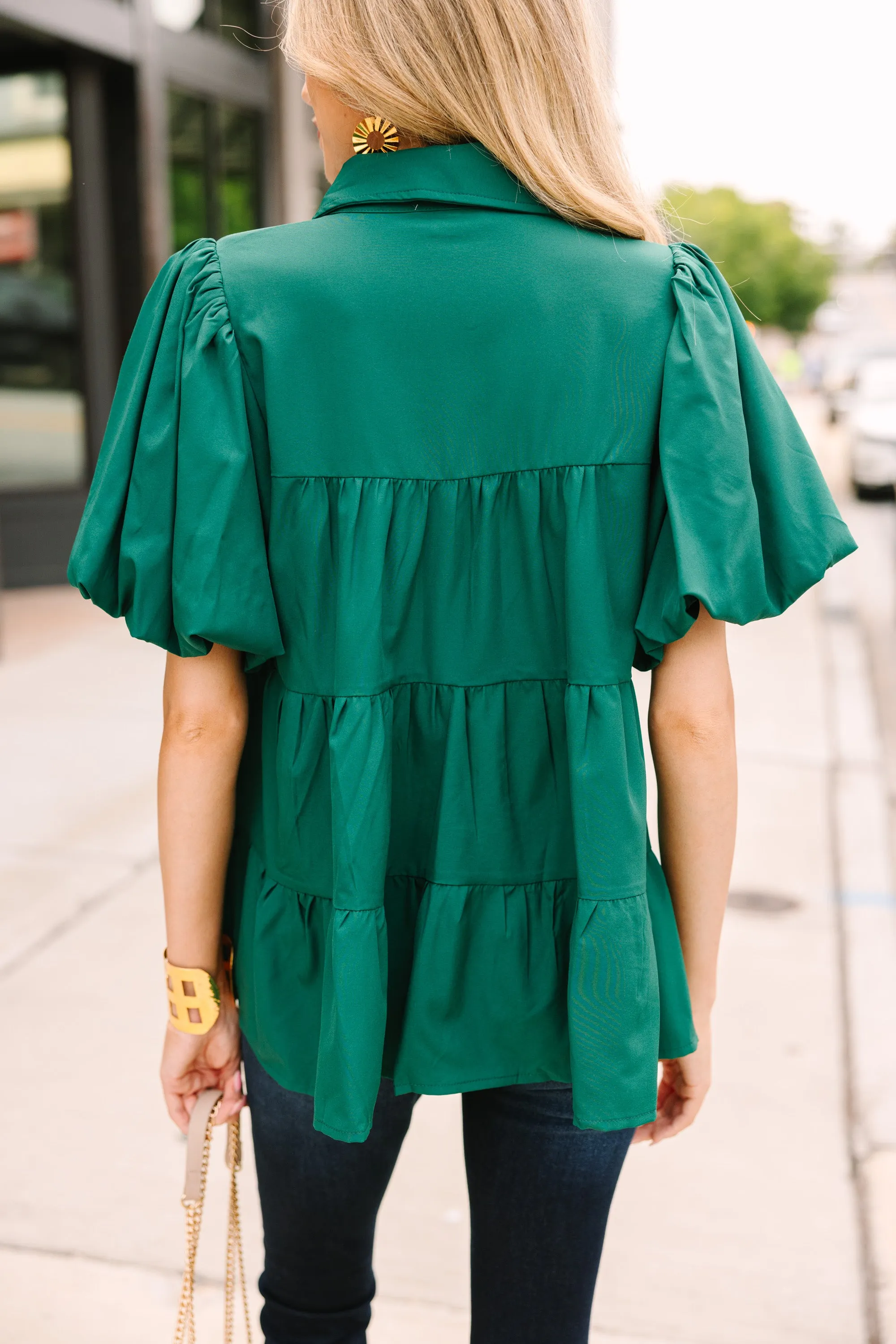 All For The Love Emerald Green Babydoll Top