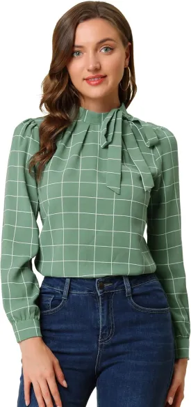 Allegra K Women's Tie Front Tops Long Sleeve Dressy Elegant Bow Neck Shirt