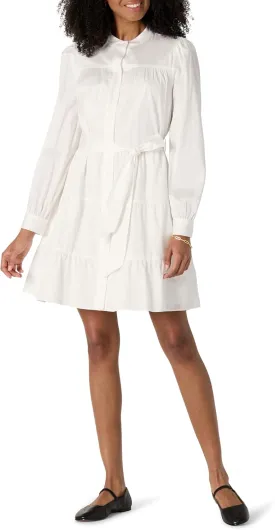 Amazon Essentials Women's Regular-Fit Cotton Sateen Tiered Shirt Dress