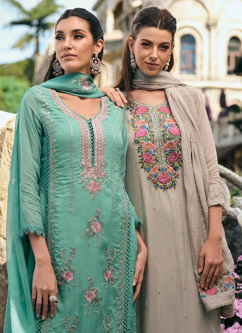 Aqua Blue Multi Embroidery Wedding Salwar Kameez