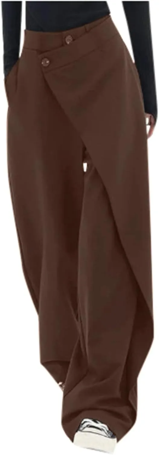 Asymmetrical Dress Pants for Women High Waisted Chic Irregular Tailored Design Business Casual Long Work Trousers