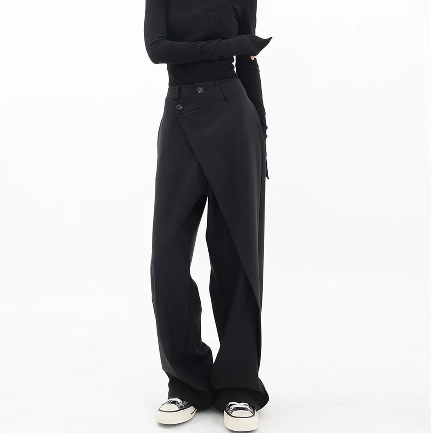 Asymmetrical Dress Pants for Women High Waisted Chic Irregular Tailored Design Business Casual Long Work Trousers