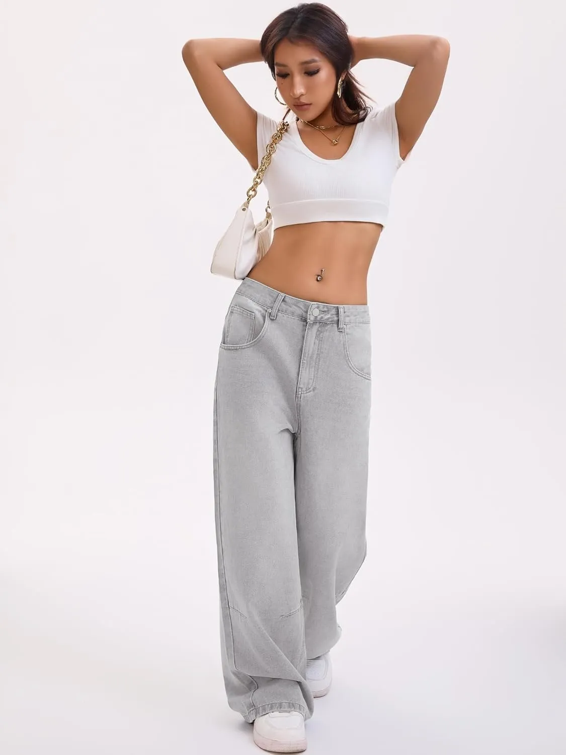 Baggy Jeans for Women Retro Wash Low Waist Wide Leg Loose Boyfriend Oversized Denim Pants Y2K