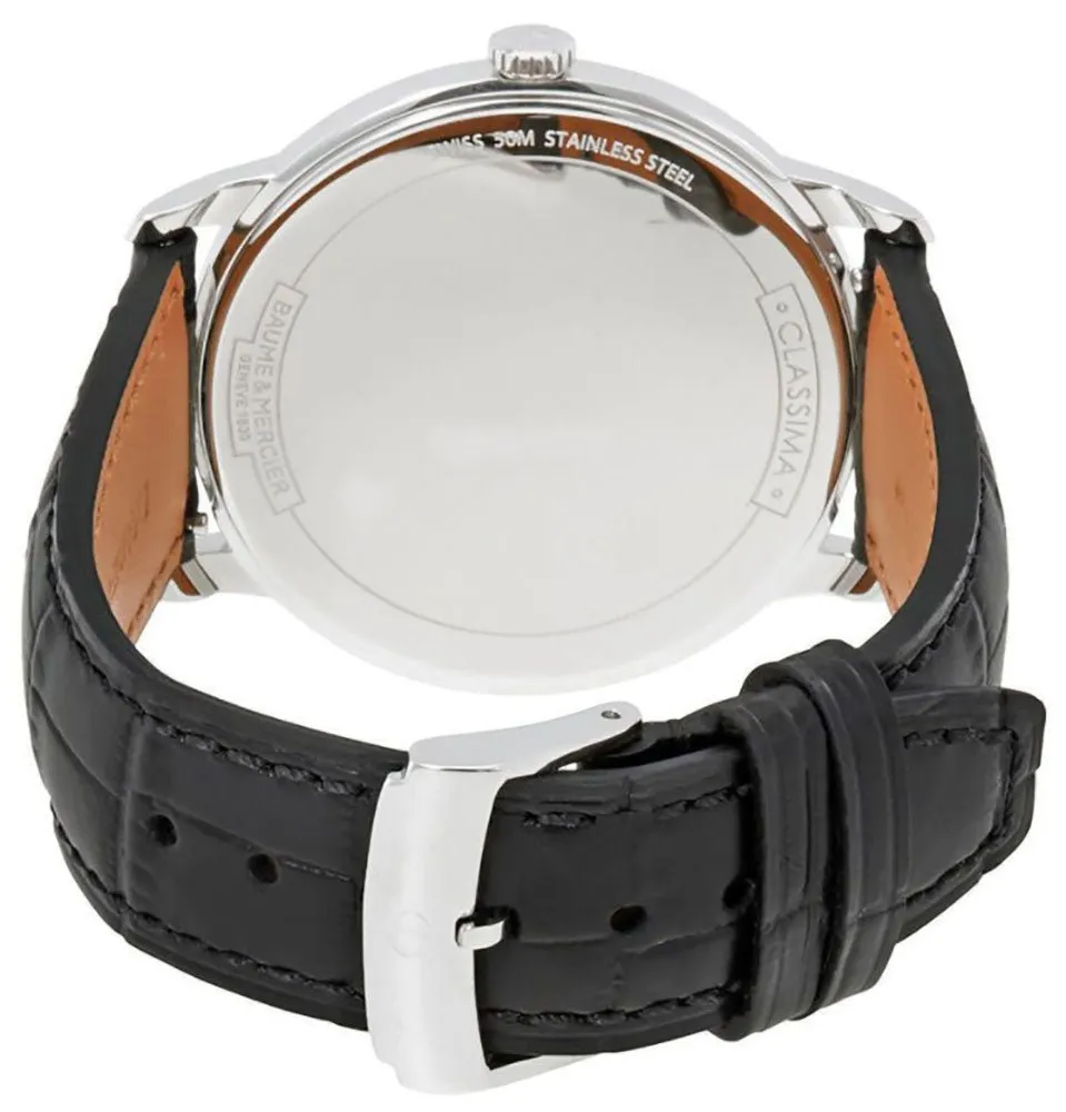 Baume & Mercier Classima Gray Dial Black Leather Strap Date Quartz Mens Watch MOA10416
