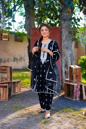 Black White Eid Suit 3pc
