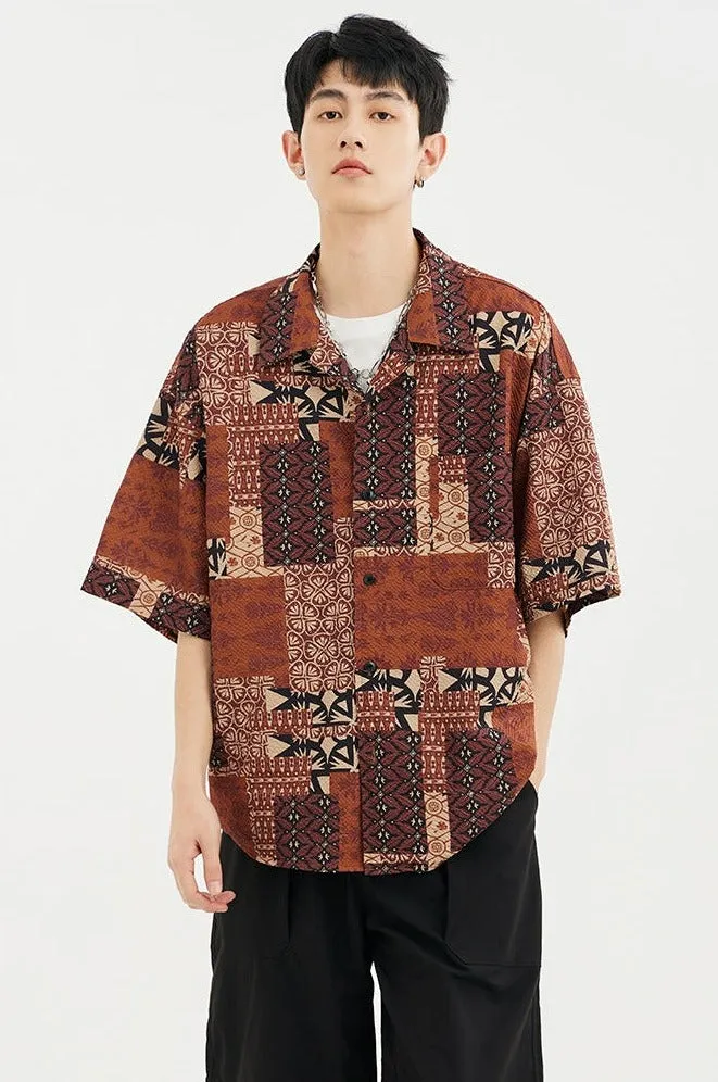 Bohemian Paisley Print Short Sleeve Shirt