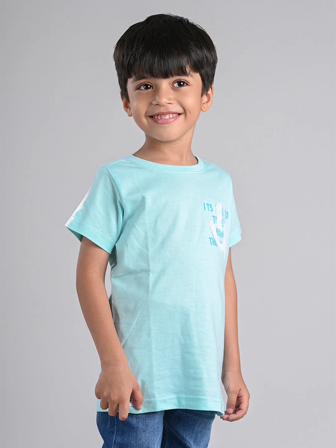 Boys Aqua Blue Cotton T-shirt