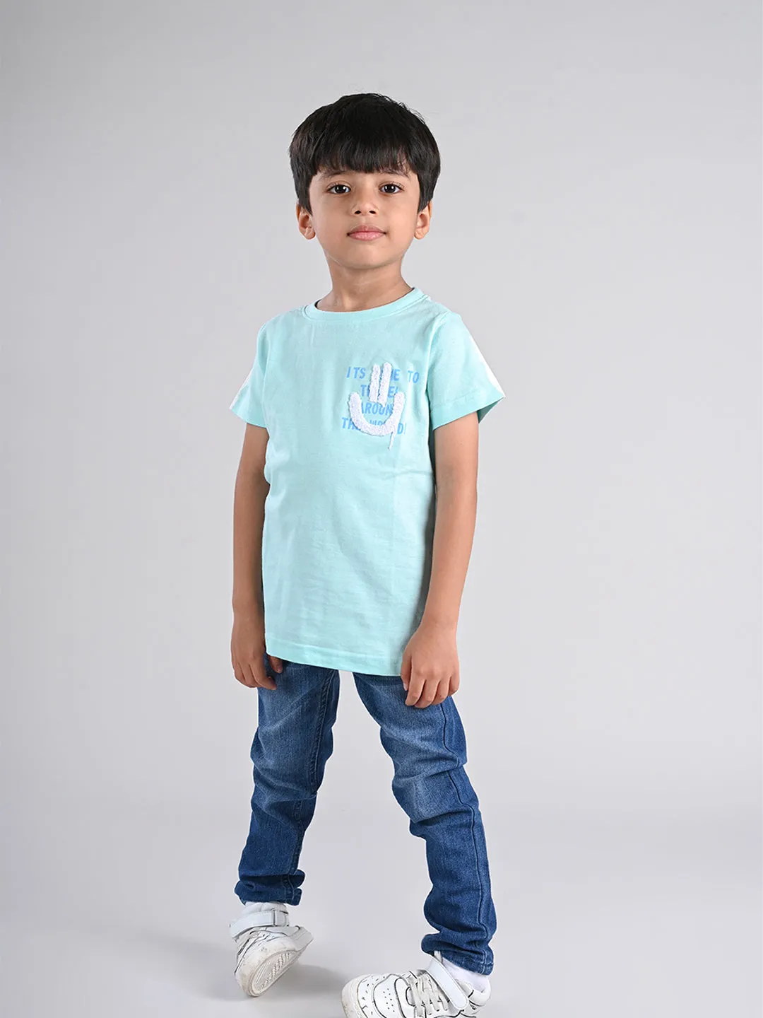 Boys Aqua Blue Cotton T-shirt