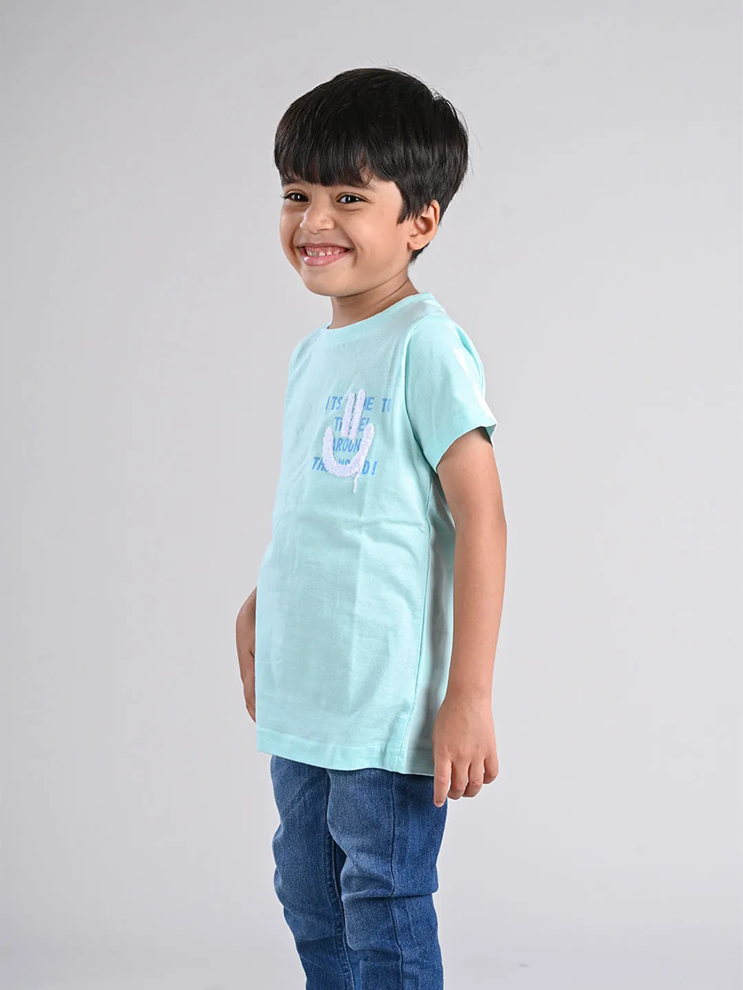 Boys Aqua Blue Cotton T-shirt