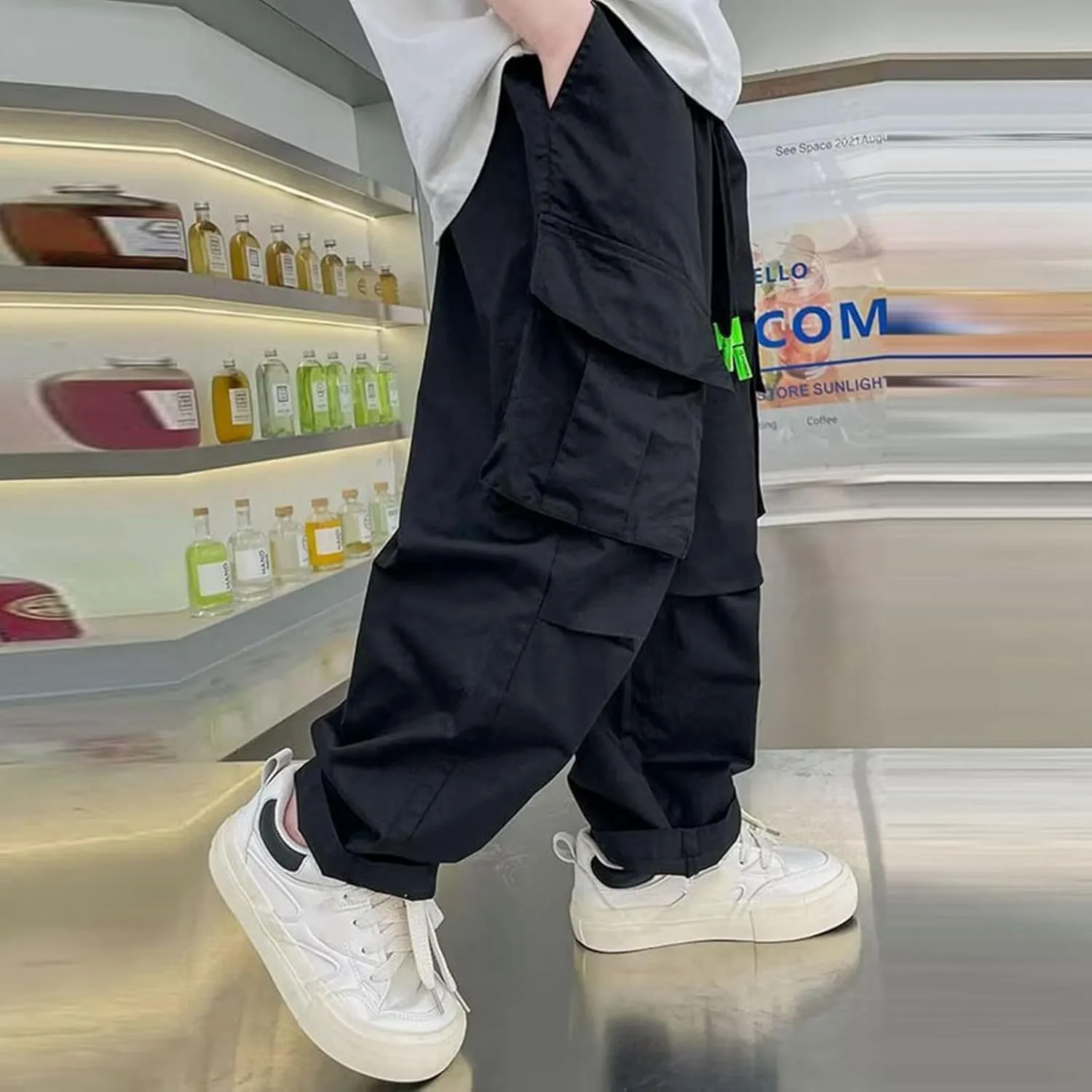 Boys Camo Pants Kids Pull on Elastic Waist Casual Loose Jogging Bottoms Elastic Cuffed Cargo Joggers 8-15 Years