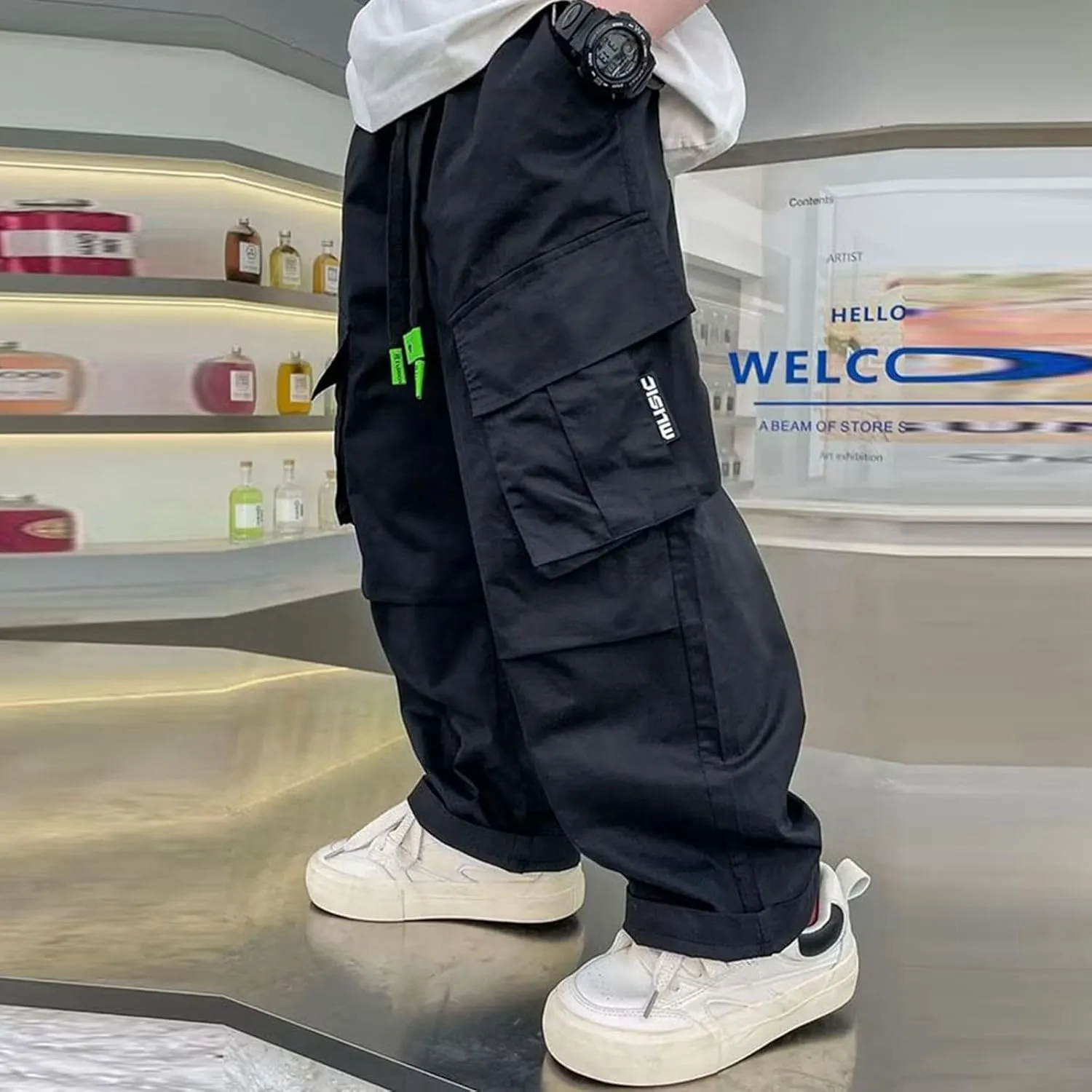 Boys Camo Pants Kids Pull on Elastic Waist Casual Loose Jogging Bottoms Elastic Cuffed Cargo Joggers 8-15 Years