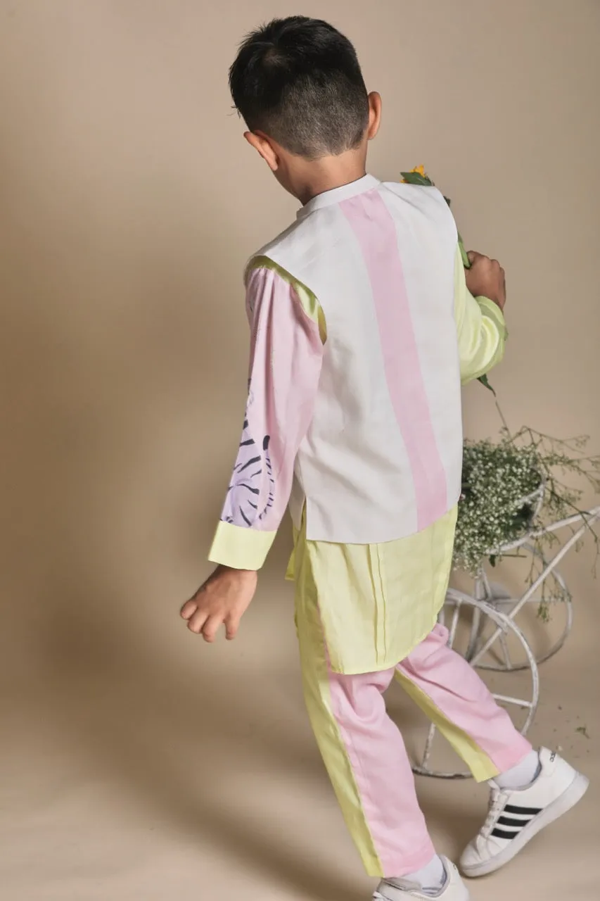 Buttefly print bandi, yellow long kurta and pants set