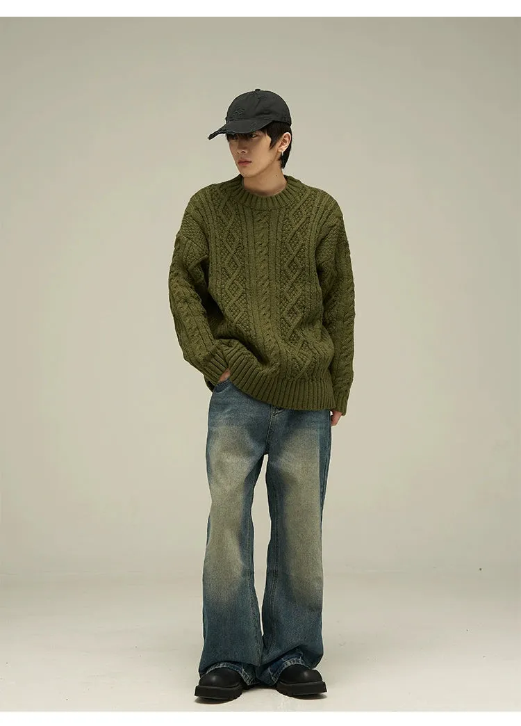 Cable Knit Crewneck Oversized Sweater