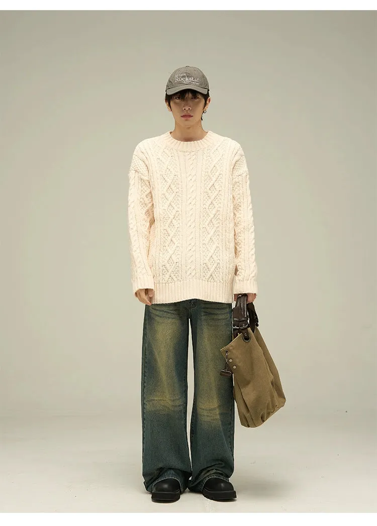 Cable Knit Crewneck Oversized Sweater