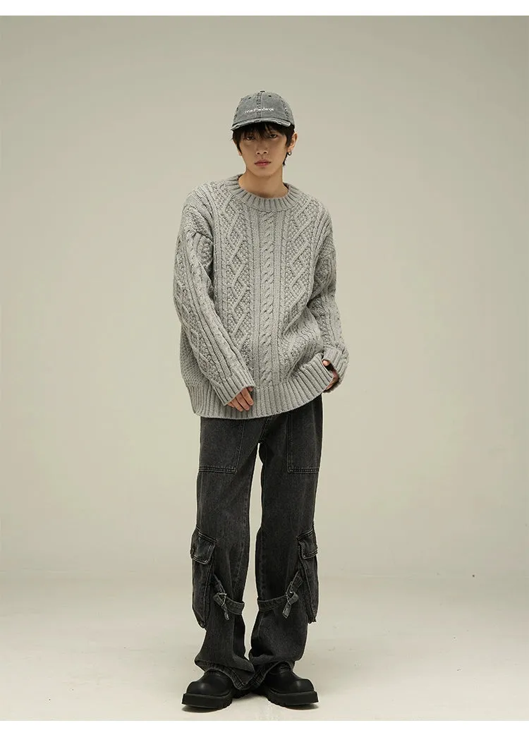 Cable Knit Crewneck Oversized Sweater