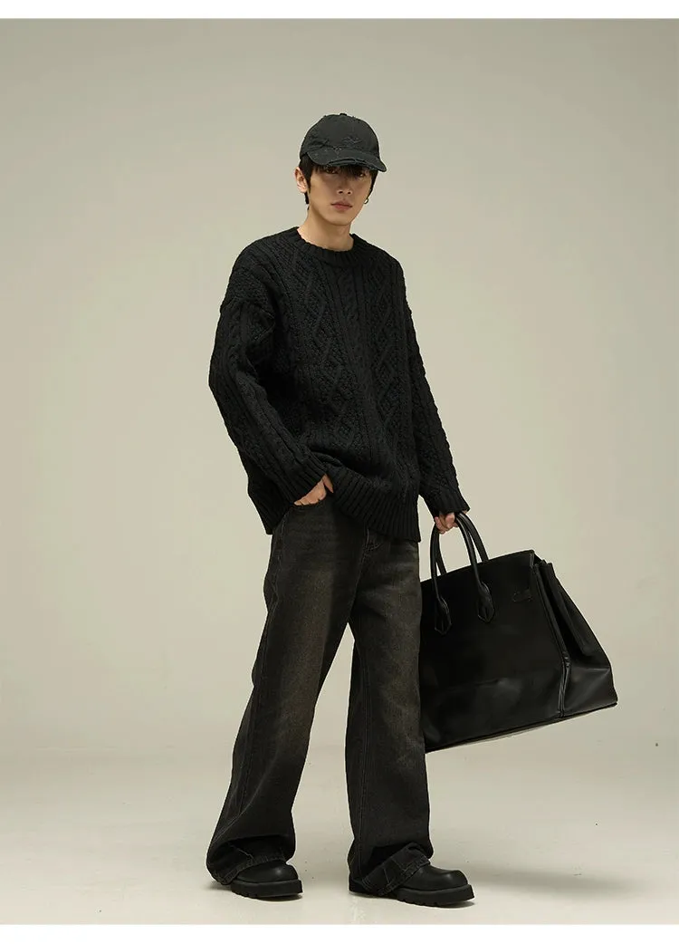 Cable Knit Crewneck Oversized Sweater