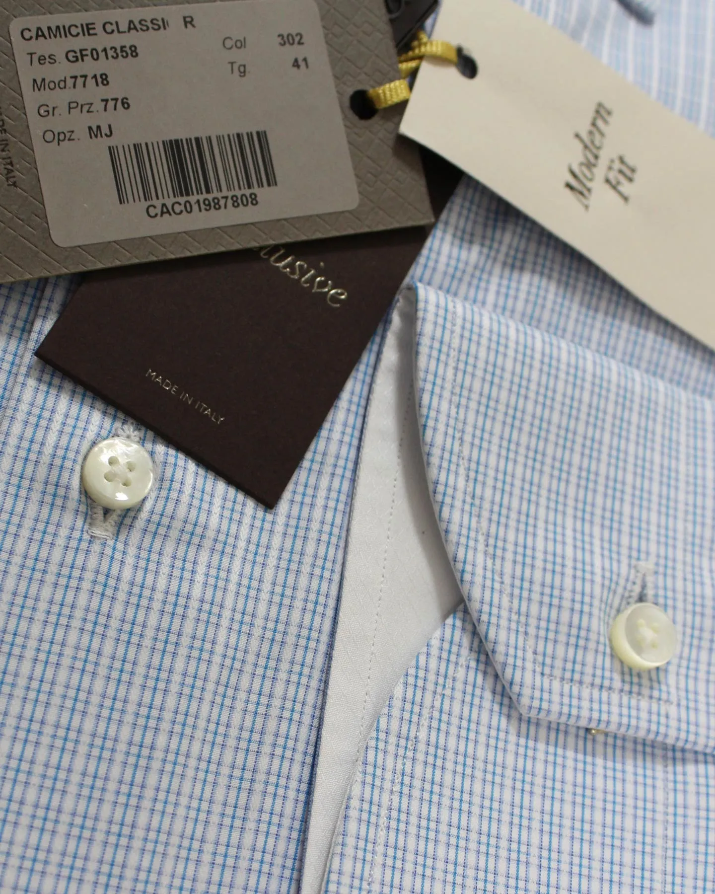 Canali Dress Shirt White Blue Aqua - Exclusive Collection - Modern Fit 41 - 16