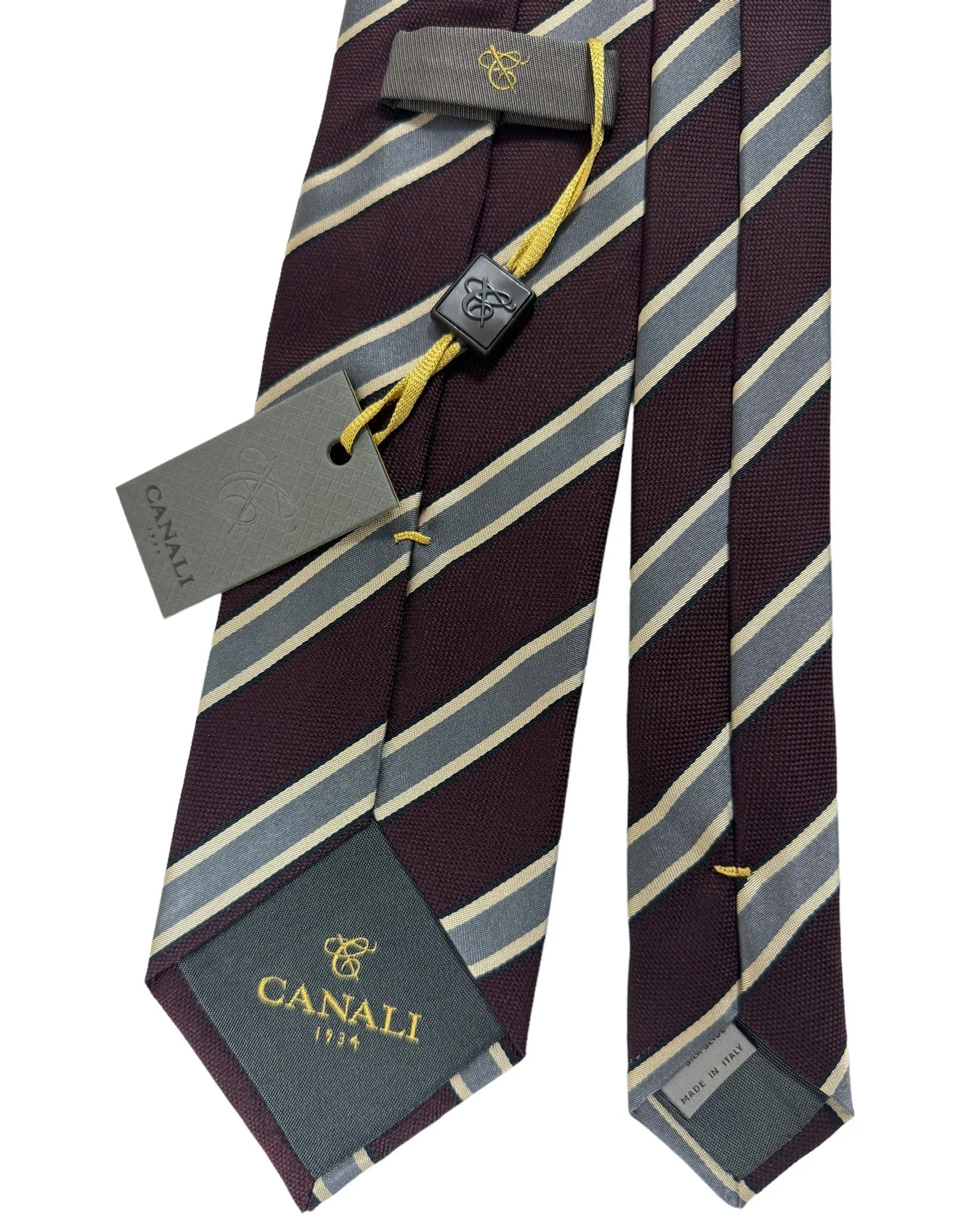 Canali Silk Tie Dark Brown Gray Stripes
