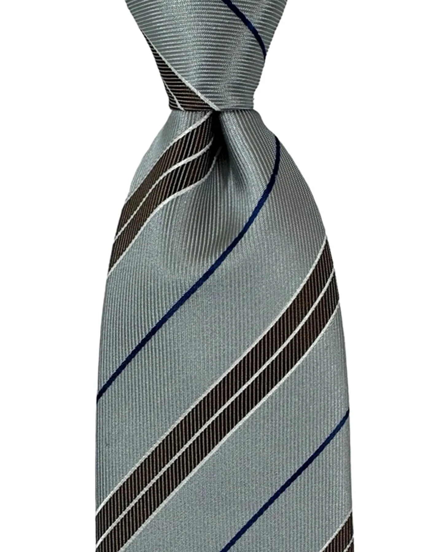 Canali Tie Gray Brown Navy Stripes - Jacquard Silk