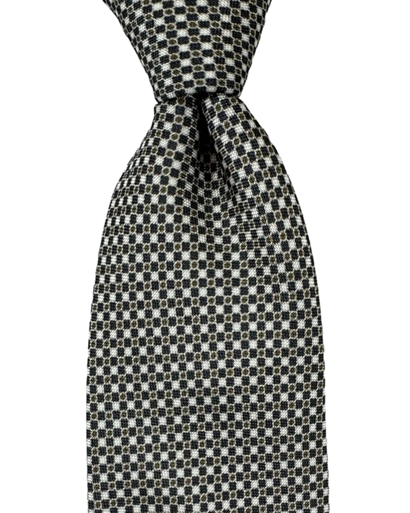 Canali Tie White Gray Brown Micro Pattern
