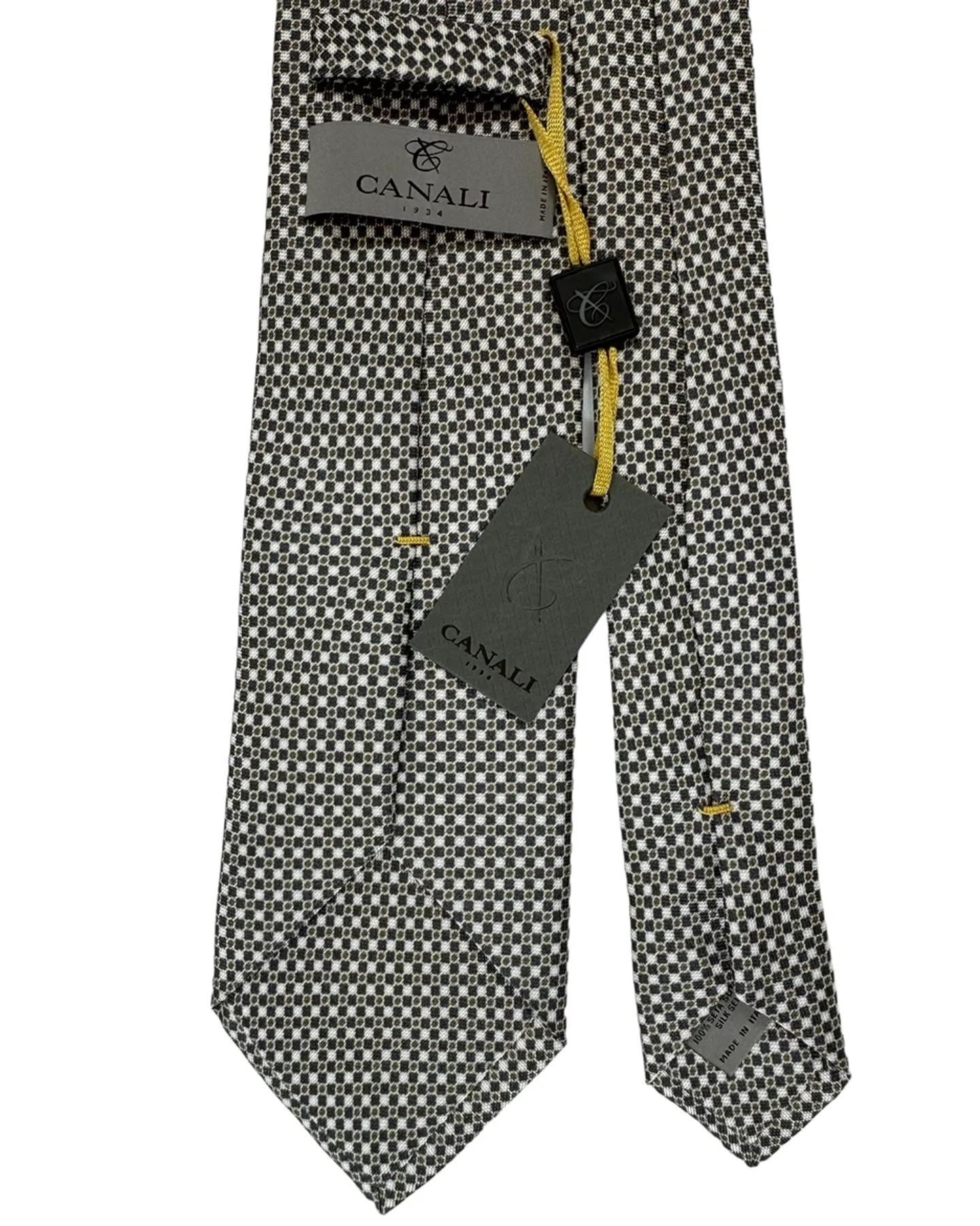 Canali Tie White Gray Brown Micro Pattern