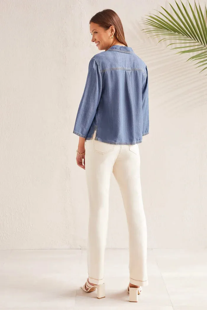 Chambray Lace Up Blouse
