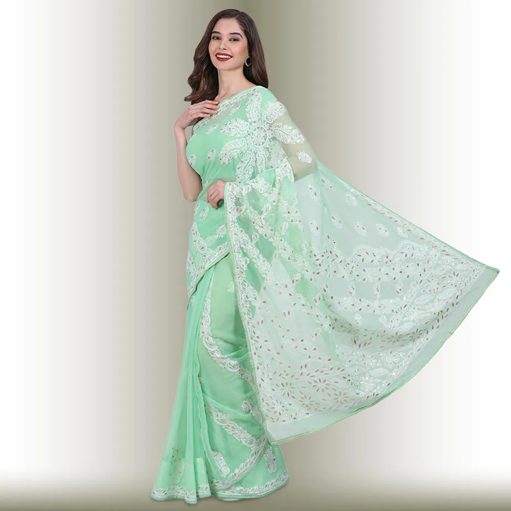 Chikankari  Work Georgette Saree