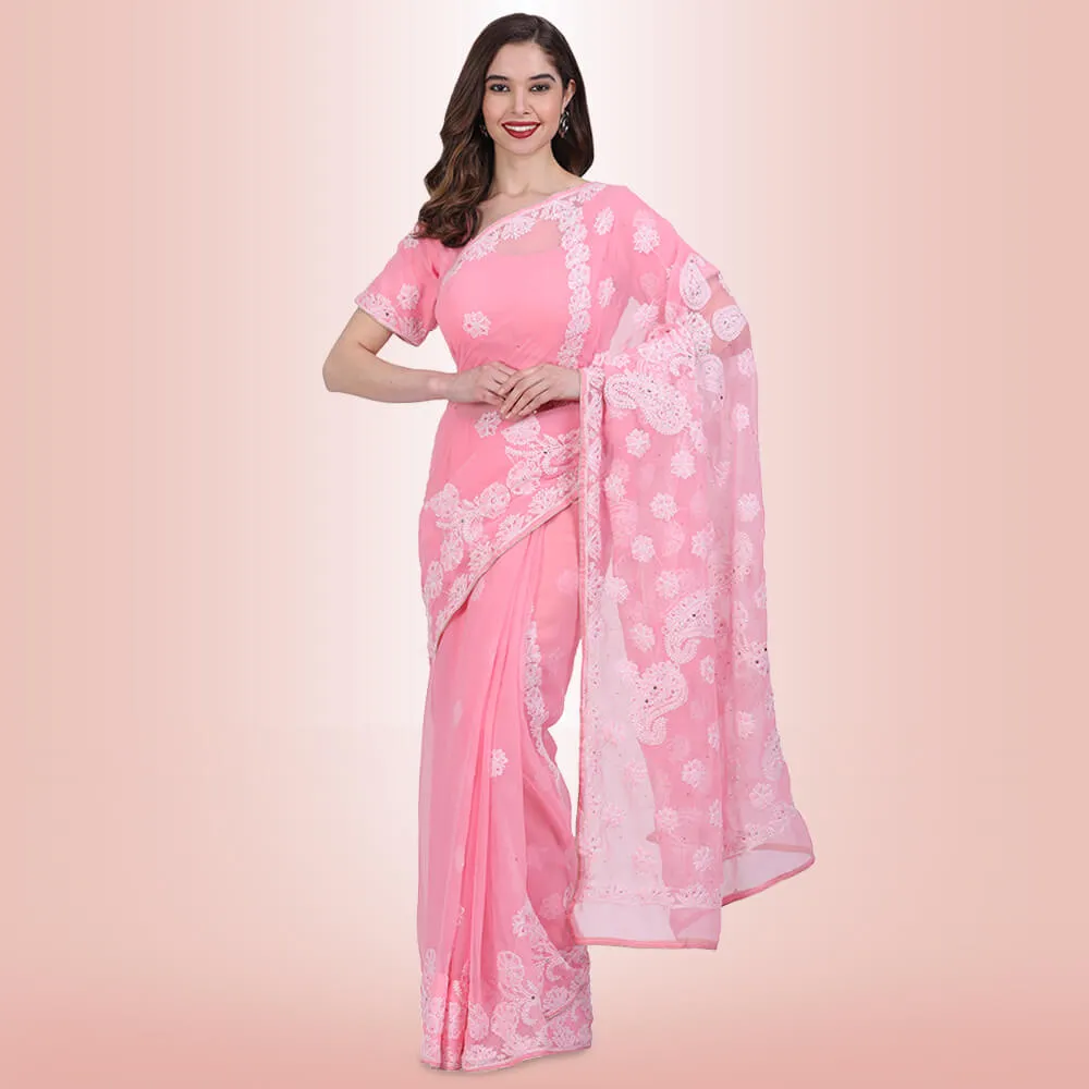 Chikankari  Work Georgette Saree