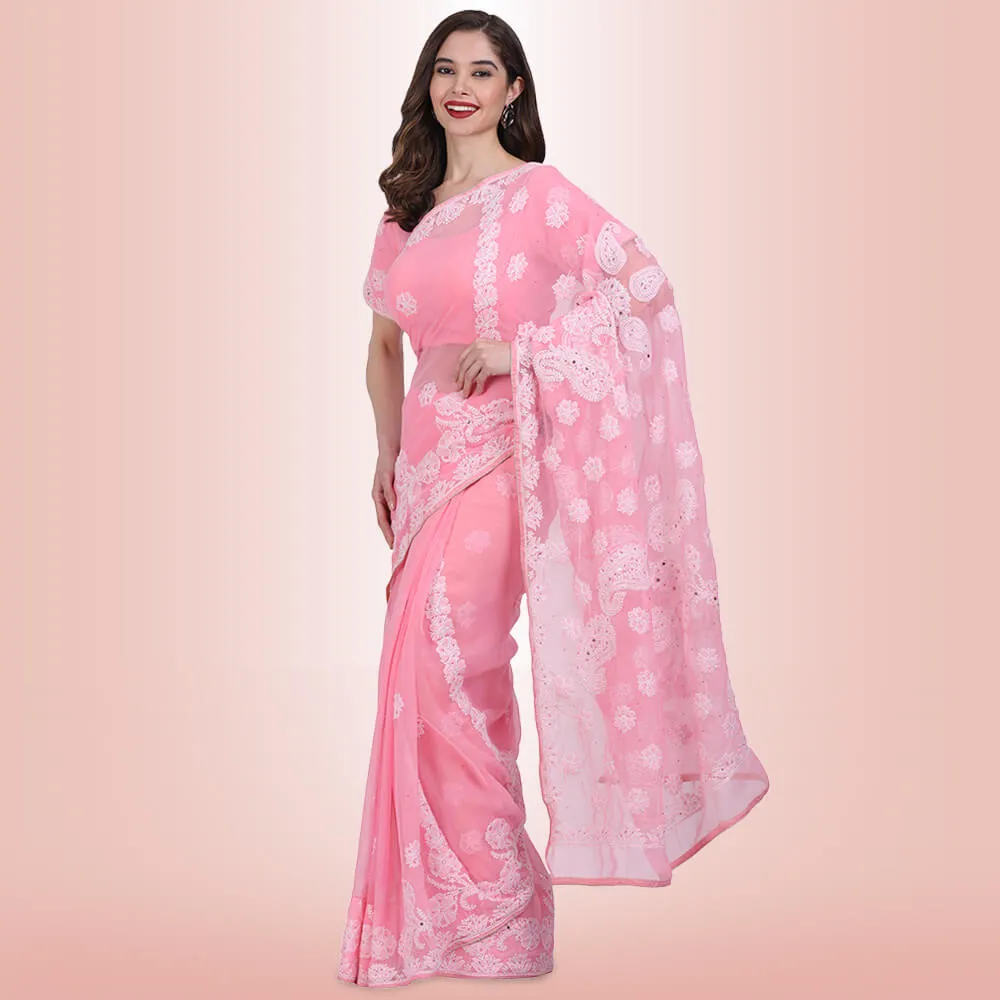 Chikankari  Work Georgette Saree