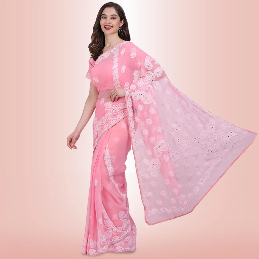 Chikankari  Work Georgette Saree