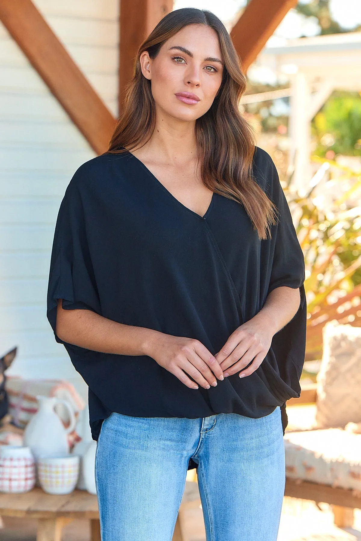 Clara Batwing Crossover Top Black