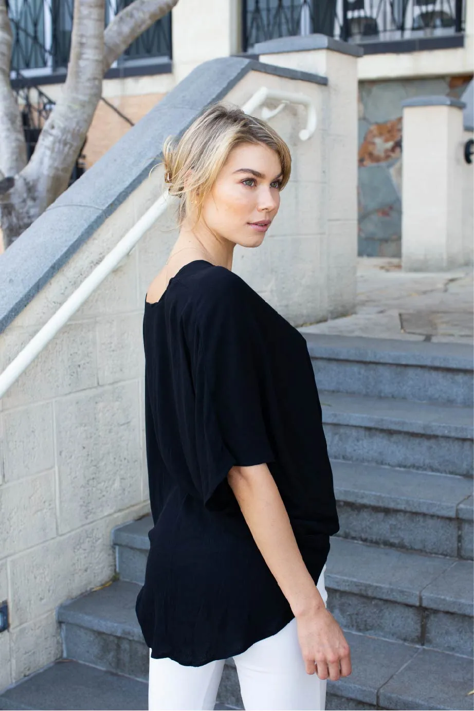 Clara Batwing Crossover Top Black