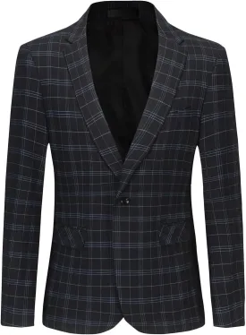 Cloudstyle Mens Formal Suit Jacket Blazer Plaid 2 Button Closure Prom Business Sport Coat