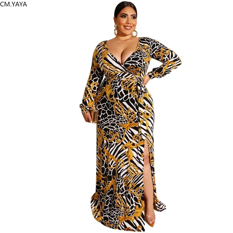 CMYAYA Plus size XL-5XL  Print Sashes Long Maxi dress