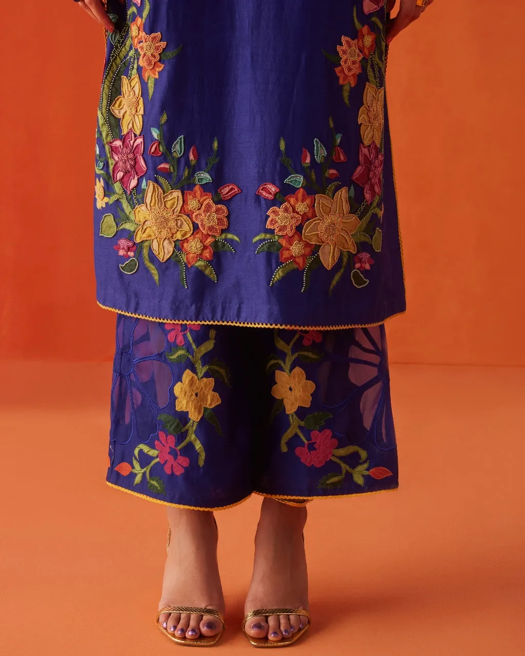Cobalt Blue Applique And Beadwork Kurta Set