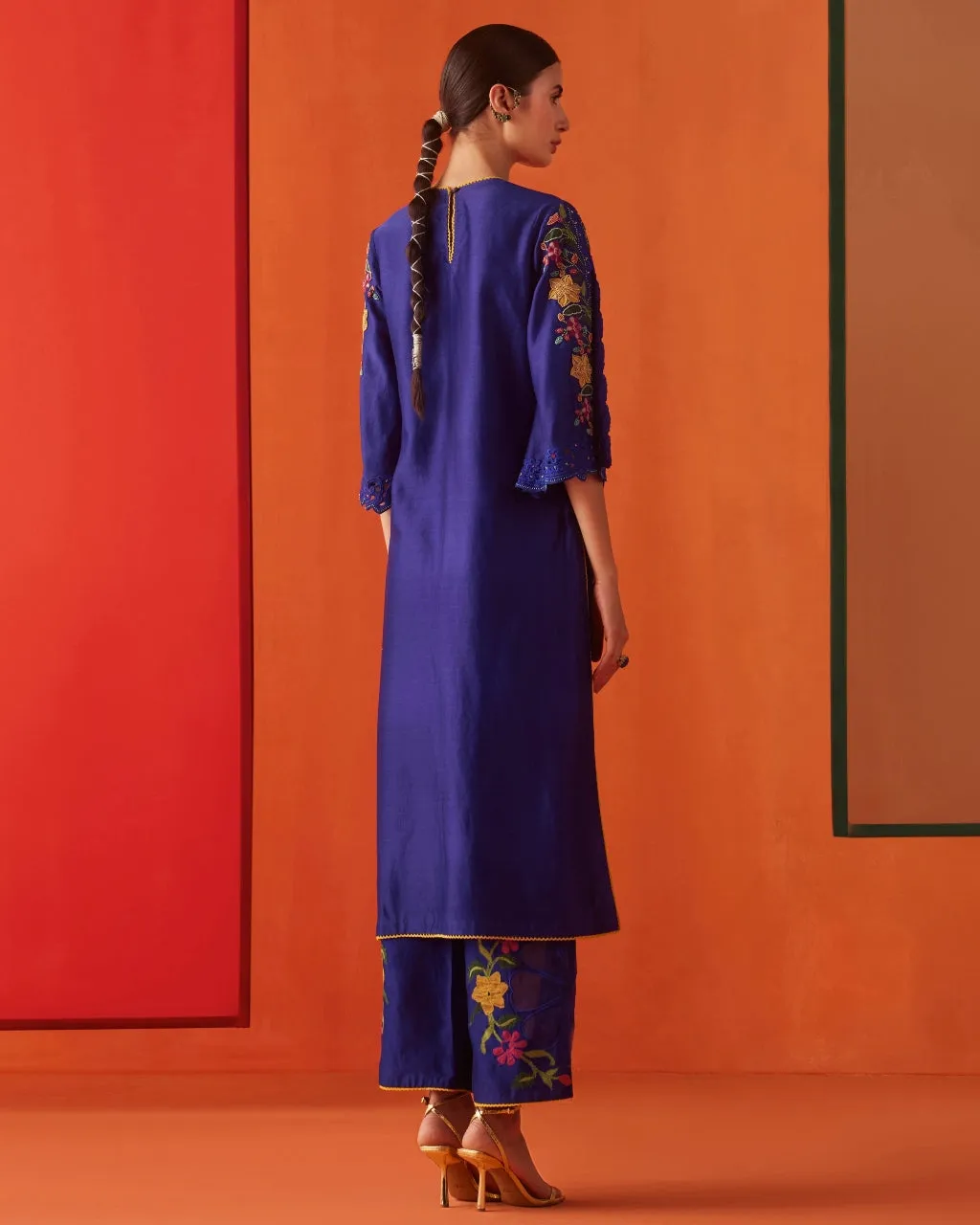 Cobalt Blue Applique And Beadwork Kurta Set