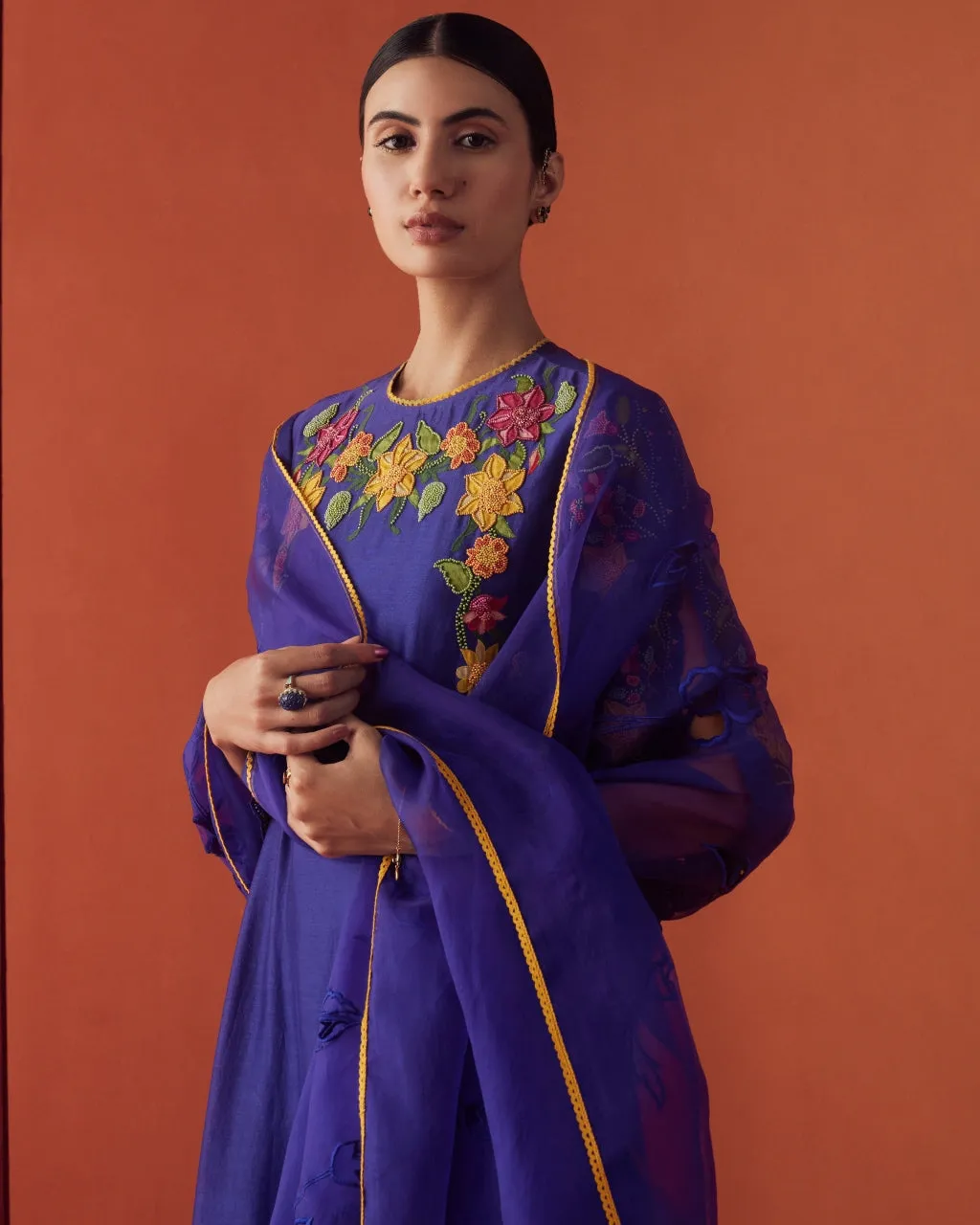 Cobalt Blue Applique And Beadwork Kurta Set