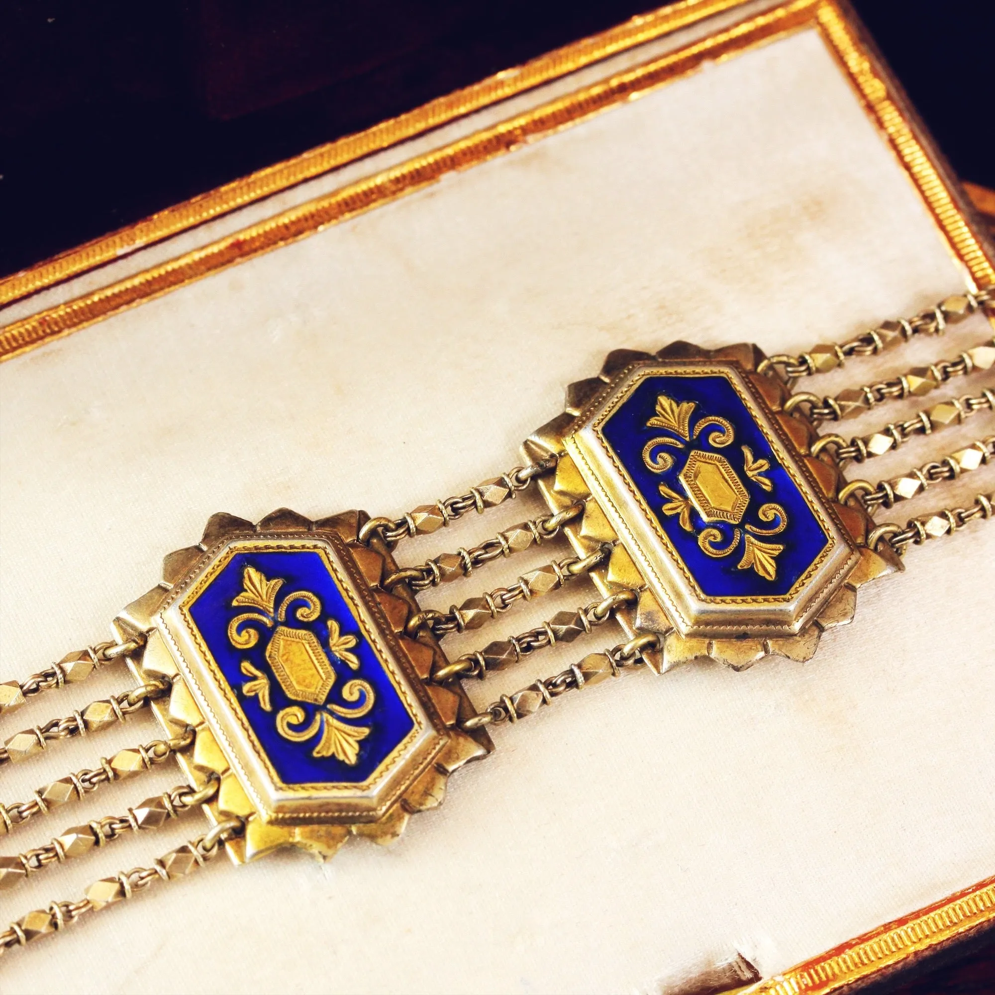 Continental Silver Gilt Filigree & Enamel Bracelet