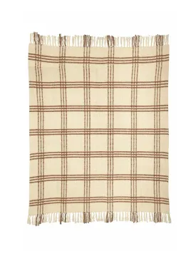 Cotton Boucle Large Checkered Pattern Throw Blanket - Brown