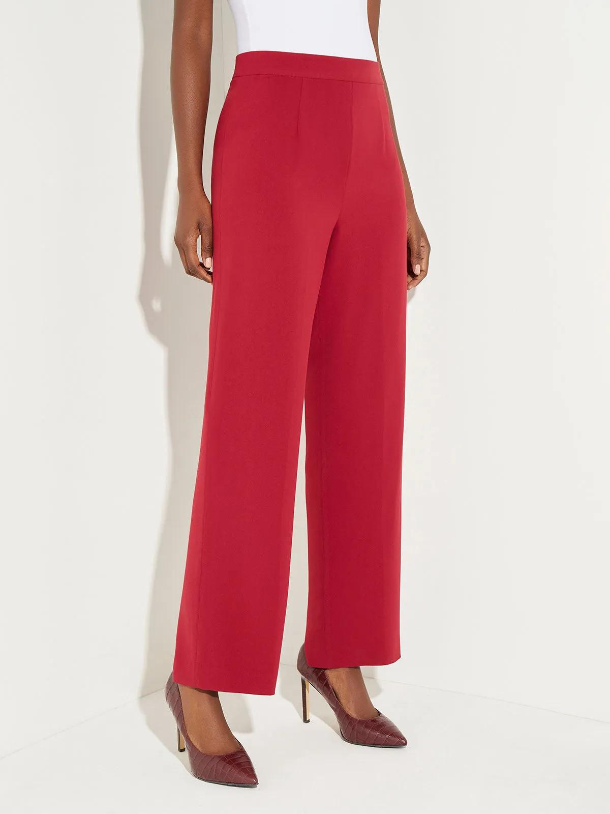Crepe de Chine Wide Leg Pant, Scarlet Red