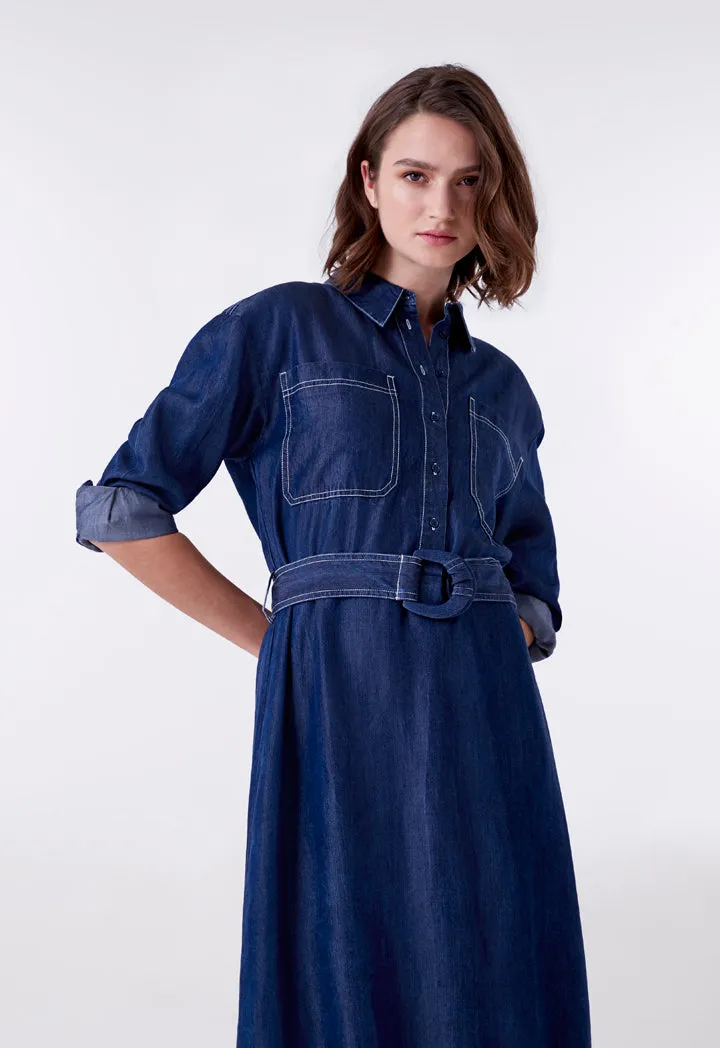 Dark Denim Belted Shirt Dress