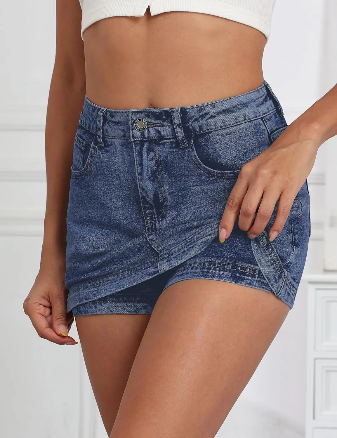 Denim Skort Women Stretch Denims Mini Skirt for Womens High Waist Denim Skirt Women Mini Jean Skirt Fashions Jeans Skort